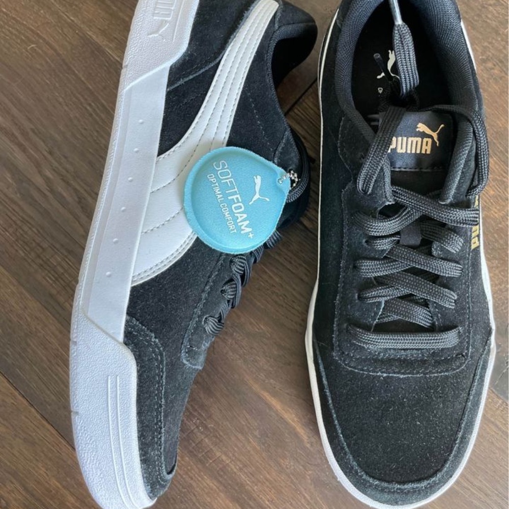 NEW! SHIPS FREE SIZE 8.5 MENS PUMA CARACAL Sneaker, Black White Team Gold, 8.5 M